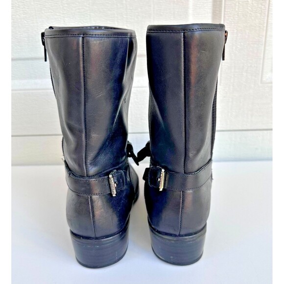 Lauren Ralph Lauren Moto Boots Women's 8.5B Mesi Black Leather Buckle Zip - Picture 6 of 12